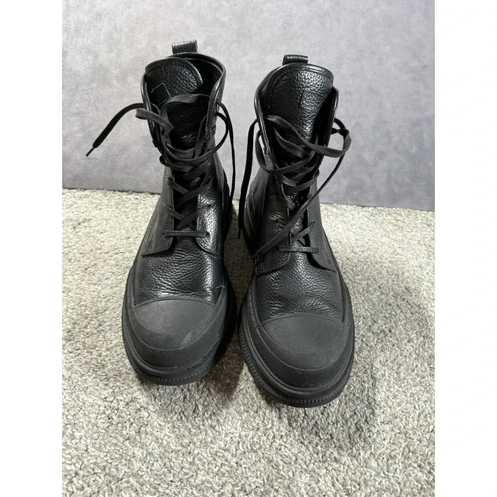 AllSaints Black Leather Combat Boots Platform Lug Sole Mens Black